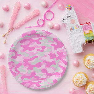 Plato De Papel Camo Rosa
