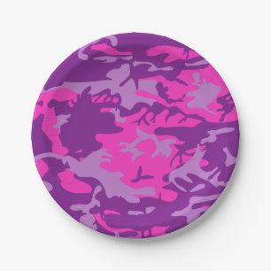 Plato De Papel Camo rosado y púrpura