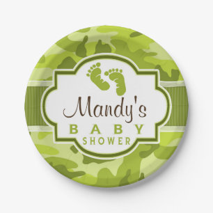 Plato De Papel Camo verde, Baby Shower de camuflaje