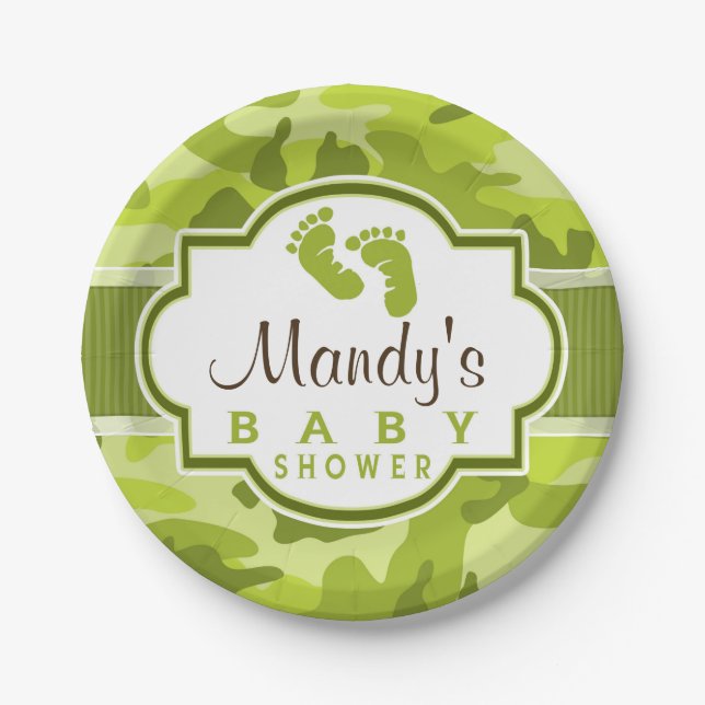 Plato De Papel Camo verde, Baby Shower de camuflaje (Anverso)