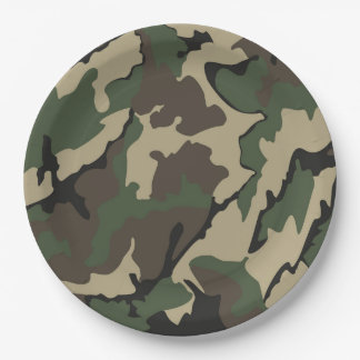 Plato De Papel Camo verde, placas de Fiesta de papel