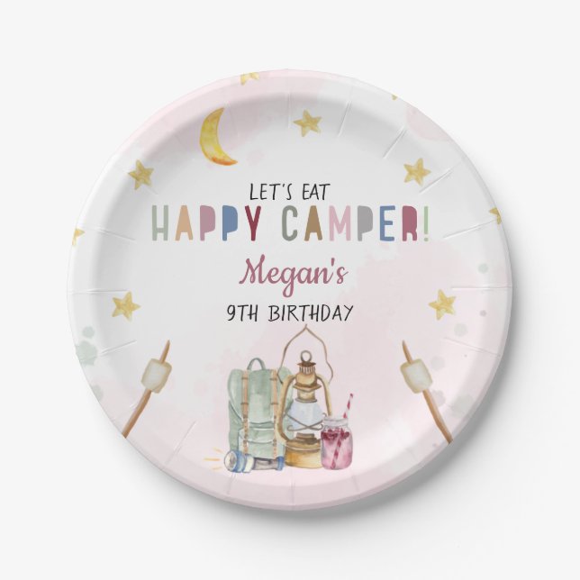 Plato De Papel Campamento de Fiesta chica Campamento fuera Cumple (Anverso)