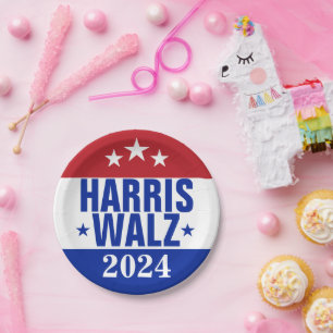 Plato De Papel Campaña Harris Walz 2024 Azul Rojo