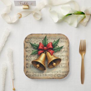 Plato De Papel Campanas de Navidad en partitura musical