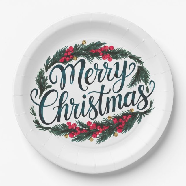 Plato De Papel Campanas Doradas y Bendiciones de Bayas (Anverso)