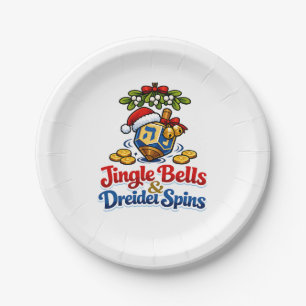 Plato De Papel Campanas y giros de Driedel Christmukkah Janucá