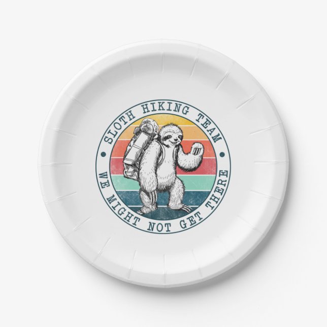 Plato De Papel Camper Gift | Sloth Hiking Team Birthday (Anverso)