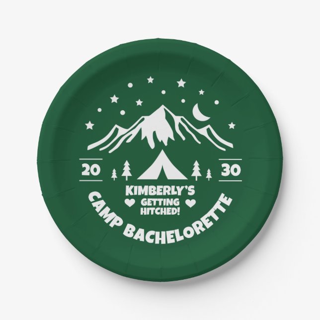 Plato De Papel Camping Bachelorette Verde (Anverso)