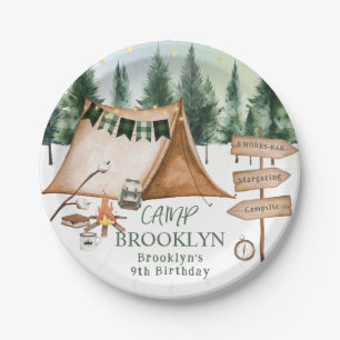 Plato De Papel Camping Bonfire Campfire S'mores Cumpleaños Exteri