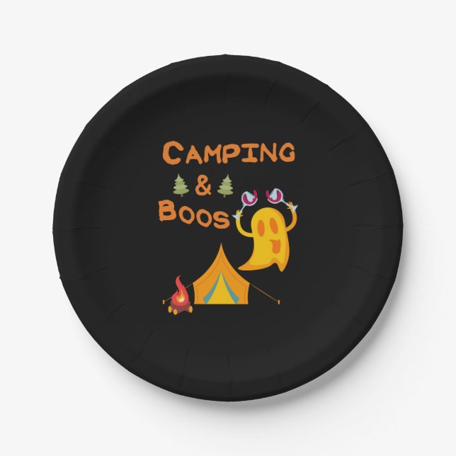 Plato De Papel Camping & Boos Ghosts Wine Camping Halloween (Anverso)