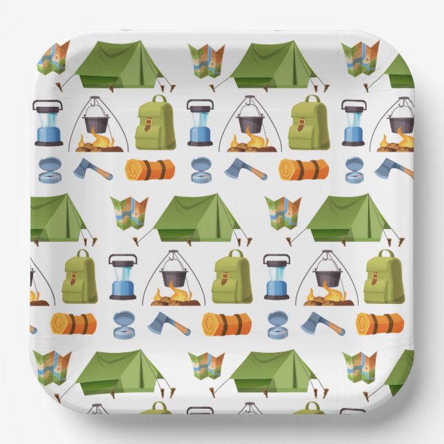Plato De Papel Camping Camp Tent Birday Party (Anverso)