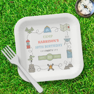 Plato De Papel Camping Cualquier Fiesta de Cumpleaños de Edad