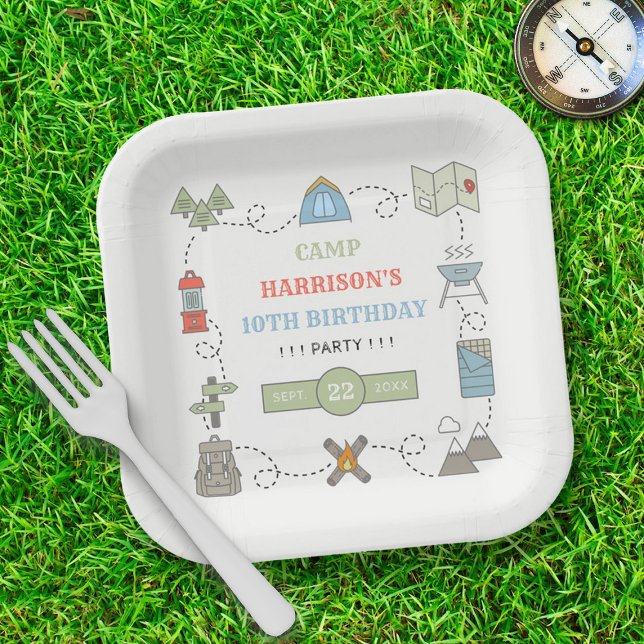 Plato De Papel Camping Cualquier Fiesta de Cumpleaños de Edad (Subido por el creador)