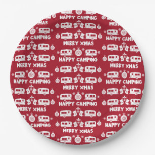 Plato De Papel Camping de caravanas felices Navidades