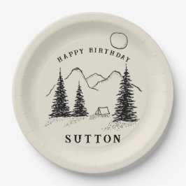 Plato De Papel Camping de cumpleaños personalizado