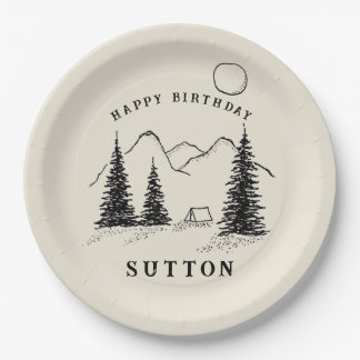 Plato De Papel Camping de cumpleaños personalizado