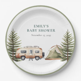 Plato De Papel Camping Forest Watercolor Baby Shower