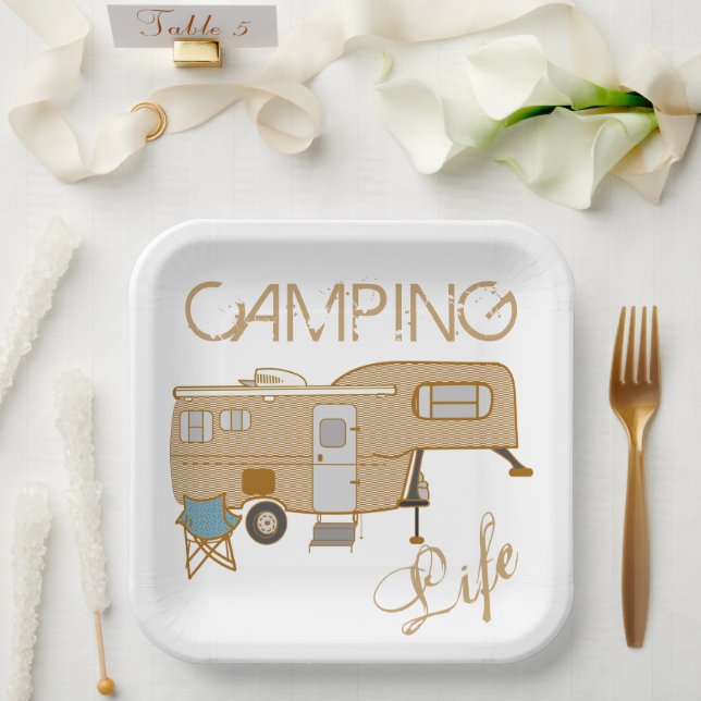 Plato De Papel Camping Life Saying 5Wheel RV Camper (Boda)