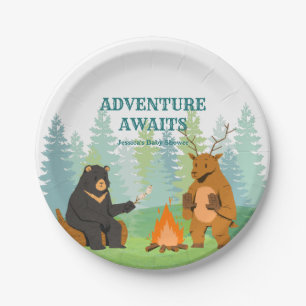 Plato De Papel Camping Woodland Animals Baby Shower