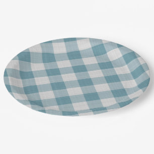 Plato De Papel Campo azul claro Verde azulado Cottage Gingham Str