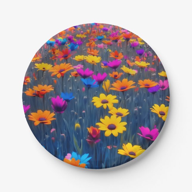 Plato De Papel Campo Colorido De Flores (Anverso)