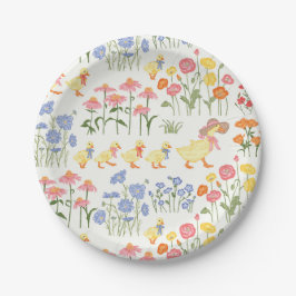 Plato De Papel Campo de flores de Cottagecore coloridas con patos