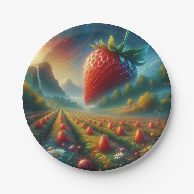 Plato De Papel Campo de fresa de sueños (Anverso)