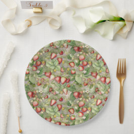 Plato De Papel campo de fresas maduras, rojas