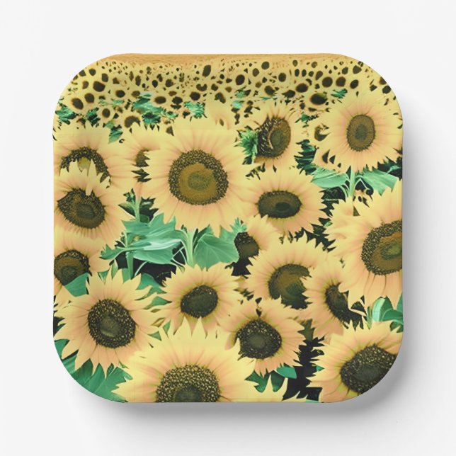 Plato De Papel Campo de girasoles dorados (Anverso)
