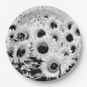 Plato De Papel Campo de girasoles - negro, blanco y gris