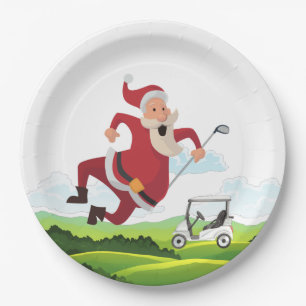 Plato De Papel Campo de golf y Papel de Santa Claus para Navidade