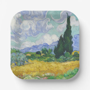 Plato De Papel Campo de trigo con cipreses de Van Gogh Arte