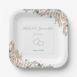 Plato De Papel Campos de Boda del País Azul Polvo