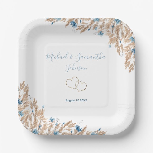 Plato De Papel Campos de Boda del País Azul Polvo (Anverso)