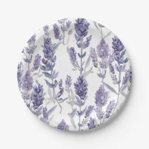 Plato De Papel Campos de lavanda Patrón de flores de acuarela p