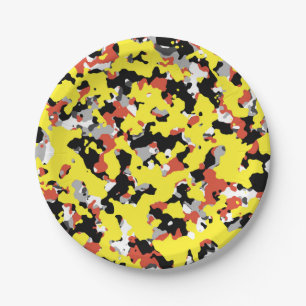 Plato De Papel Camuflaje Amarillo Rojo Negro Gris Camuflaje Fiest