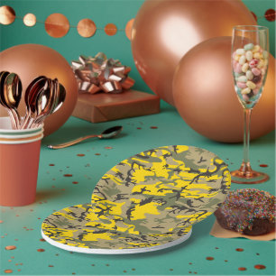 Plato De Papel Camuflaje amarillo y verde, ejército, ejército