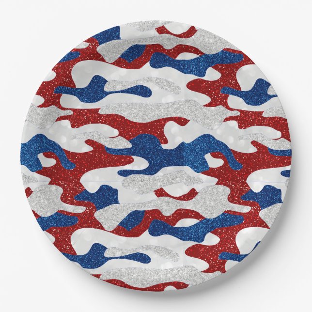 Plato De Papel Camuflaje Americano Brillo 4 de Julio (Anverso)