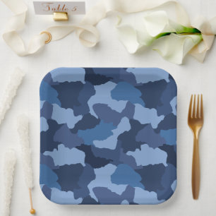 Plato De Papel Camuflaje azul