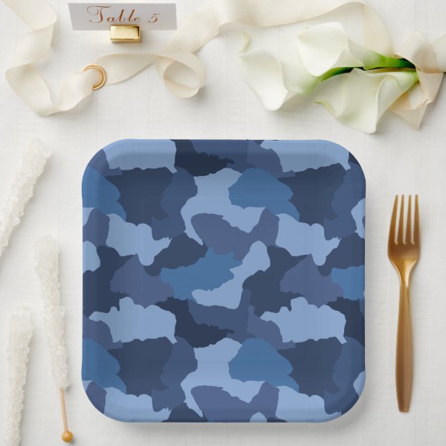 Plato De Papel Camuflaje azul (Boda)