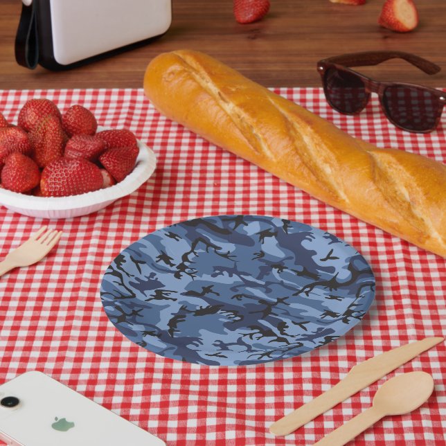 Plato De Papel Camuflaje azul de la marina, ejército, ejército (Picnic)