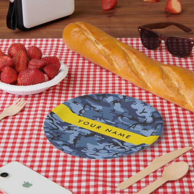 Plato De Papel Camuflaje azul marino Tu nombre Personaliza (Picnic)