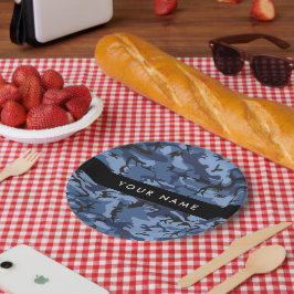 Plato De Papel Camuflaje azul marino Tu nombre Personaliza