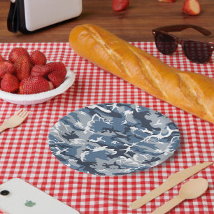 Plato De Papel Camuflaje Azul Nieve Invernal, Militar, Ejército