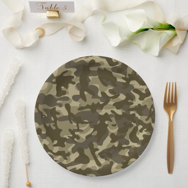 Plato De Papel Camuflaje Central (Boda)