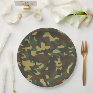 Plato De Papel Camuflaje de bosque 