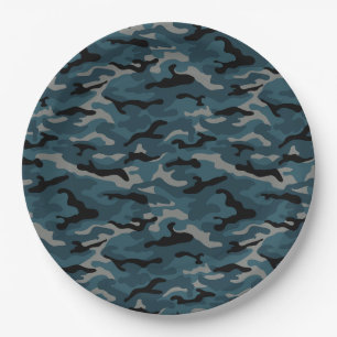 Plato De Papel Camuflaje de camo azul nocturno