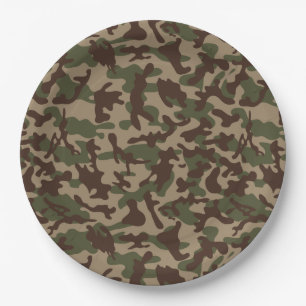 Plato De Papel Camuflaje de madera profunda