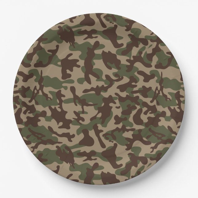 Plato De Papel Camuflaje de madera profunda (Anverso)