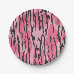 Plato De Papel Camuflaje de Tierras Bajas Rosa para Mujeres y Niñ
